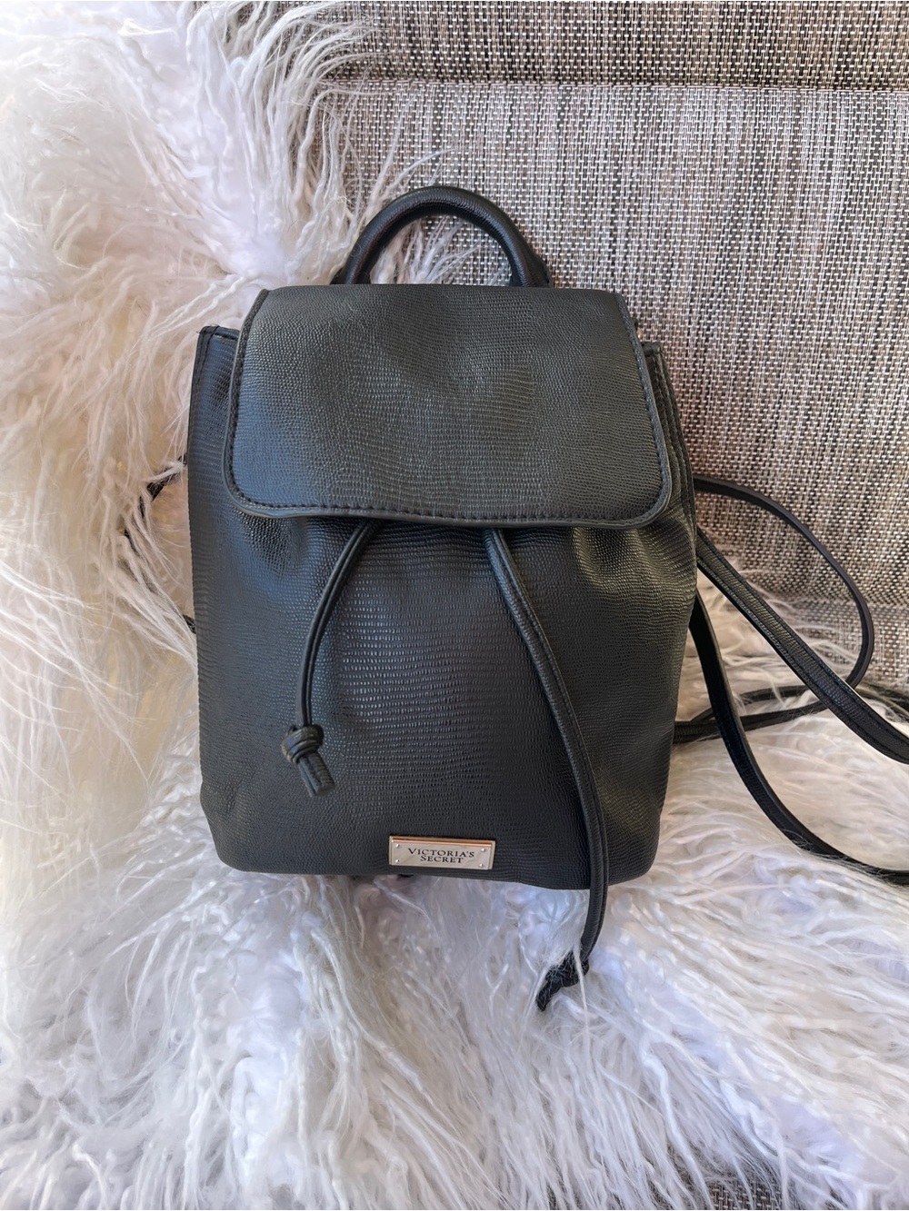Victoria's Secret Black Textured Mini Backpack